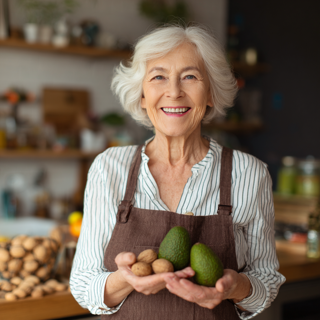 Professional elderly European nutritionist woman with a warm smile consulting with a client about healthy meal planning